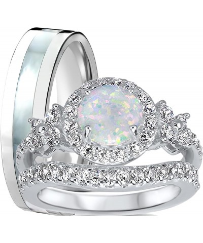 His Hers Wedding Set White Opal Bridal Engagement Ring Set Matching Titanium Sterling Silver Bands His 11 - Her 6 $51.29 Sets