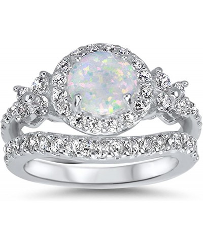 His Hers Wedding Set White Opal Bridal Engagement Ring Set Matching Titanium Sterling Silver Bands His 11 - Her 6 $51.29 Sets