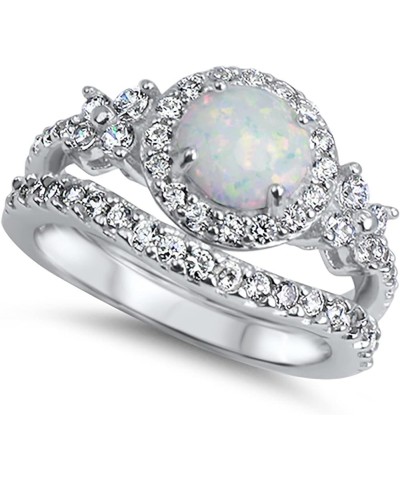 His Hers Wedding Set White Opal Bridal Engagement Ring Set Matching Titanium Sterling Silver Bands His 11 - Her 6 $51.29 Sets