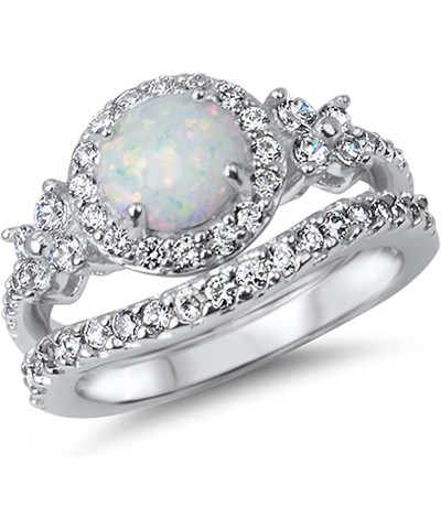 His Hers Wedding Set White Opal Bridal Engagement Ring Set Matching Titanium Sterling Silver Bands His 11 - Her 6 $51.29 Sets