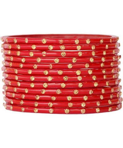 Indian Bollywood Jewelry Bangles Set Ethnic Glass Wedding Bracelets Bangles 12pc Red 2.6 Inches $8.40 Bracelets