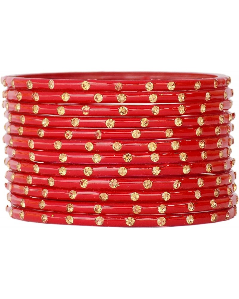 Indian Bollywood Jewelry Bangles Set Ethnic Glass Wedding Bracelets Bangles 12pc Red 2.6 Inches $8.40 Bracelets