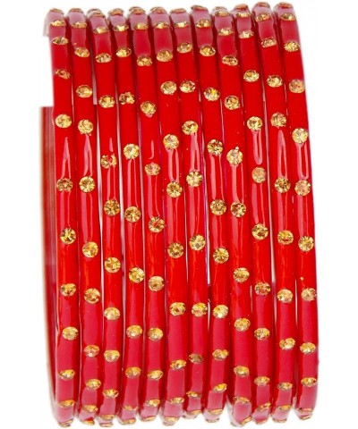 Indian Bollywood Jewelry Bangles Set Ethnic Glass Wedding Bracelets Bangles 12pc Red 2.6 Inches $8.40 Bracelets