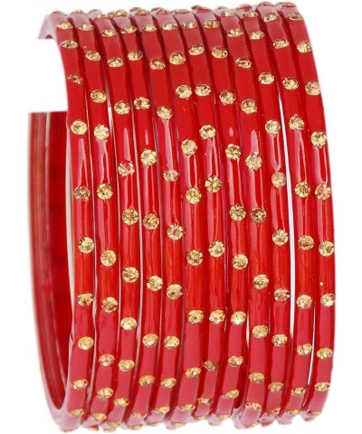 Indian Bollywood Jewelry Bangles Set Ethnic Glass Wedding Bracelets Bangles 12pc Red 2.6 Inches $8.40 Bracelets