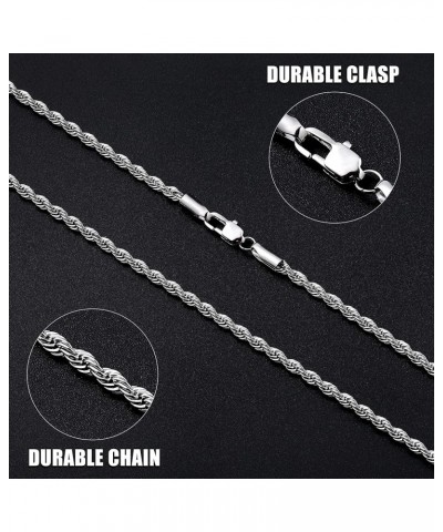 3mm Rope Chain Necklace for Men, Silver Tone Mens Chain Necklace, Stainless Steel Necklace Chain for Men Women and Boys 20.0 ...