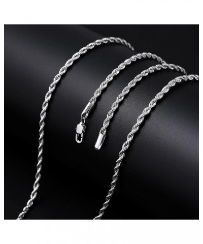 3mm Rope Chain Necklace for Men, Silver Tone Mens Chain Necklace, Stainless Steel Necklace Chain for Men Women and Boys 20.0 ...