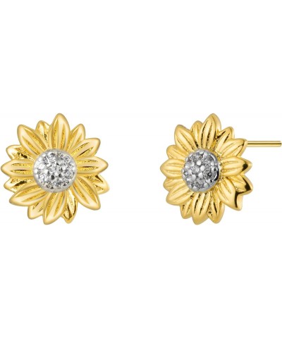 Sunflower Sun Flower Studs Earrings with Crystals, 18K GP Gold & 925 Sterling Silver Back Posts $15.05 Earrings