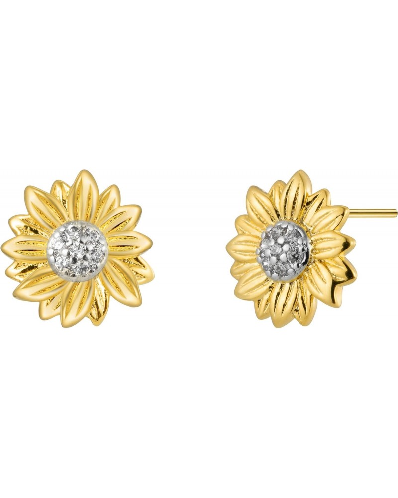 Sunflower Sun Flower Studs Earrings with Crystals, 18K GP Gold & 925 Sterling Silver Back Posts $15.05 Earrings