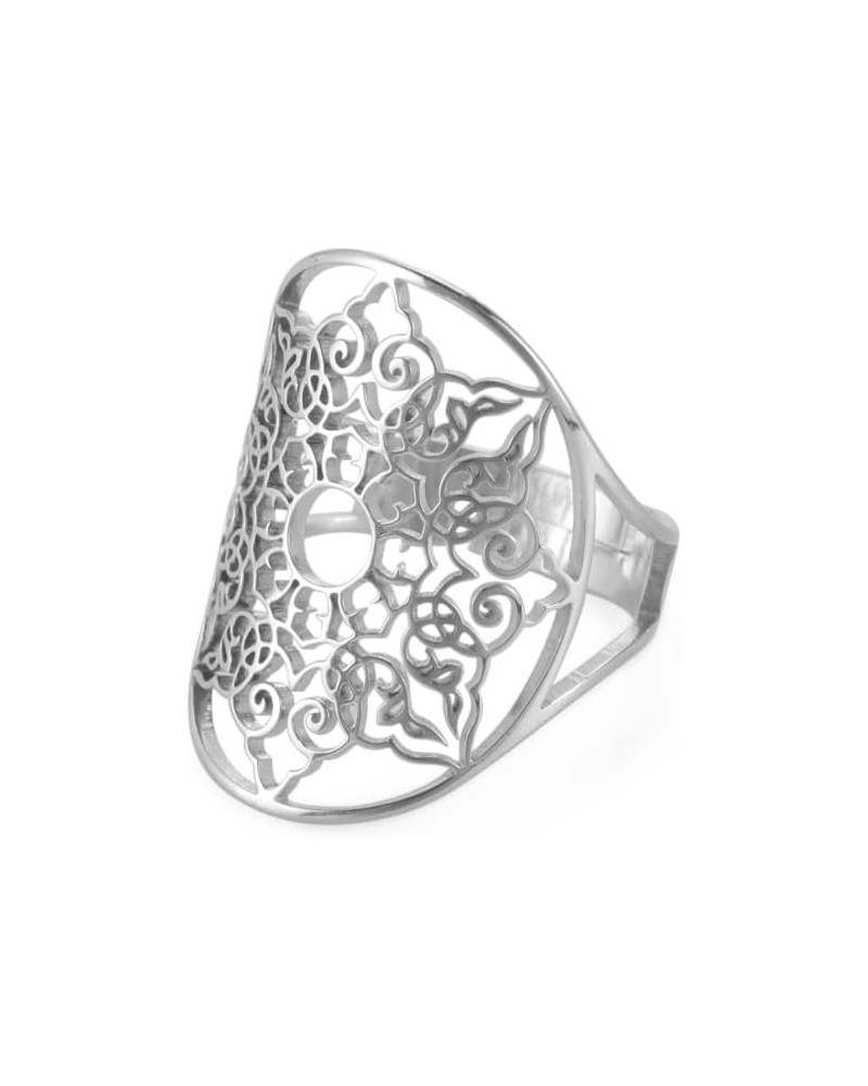 Stainless Steel Resizable Metatron Rings Adjustable Hollow Finger Rings Flower of Life Jewelry for Women Silver-Style I $8.15...