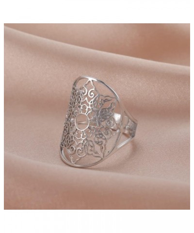 Stainless Steel Resizable Metatron Rings Adjustable Hollow Finger Rings Flower of Life Jewelry for Women Silver-Style I $8.15...