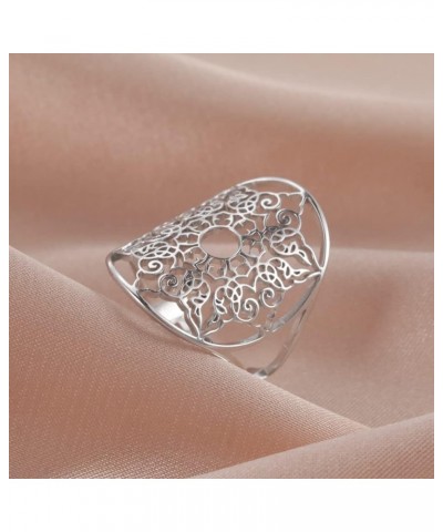 Stainless Steel Resizable Metatron Rings Adjustable Hollow Finger Rings Flower of Life Jewelry for Women Silver-Style I $8.15...