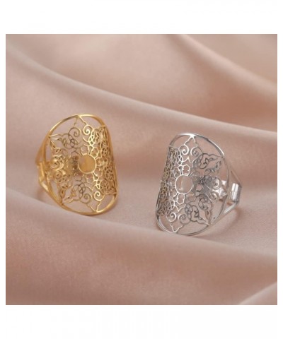 Stainless Steel Resizable Metatron Rings Adjustable Hollow Finger Rings Flower of Life Jewelry for Women Silver-Style I $8.15...