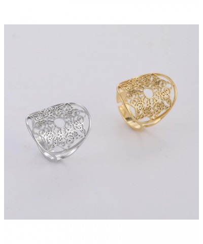 Stainless Steel Resizable Metatron Rings Adjustable Hollow Finger Rings Flower of Life Jewelry for Women Silver-Style I $8.15...