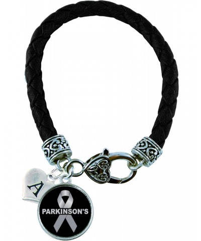 Custom Parkinson's Disease Awareness Black Leather Bracelet Gift Jewelry Choose Initial $13.68 Bracelets