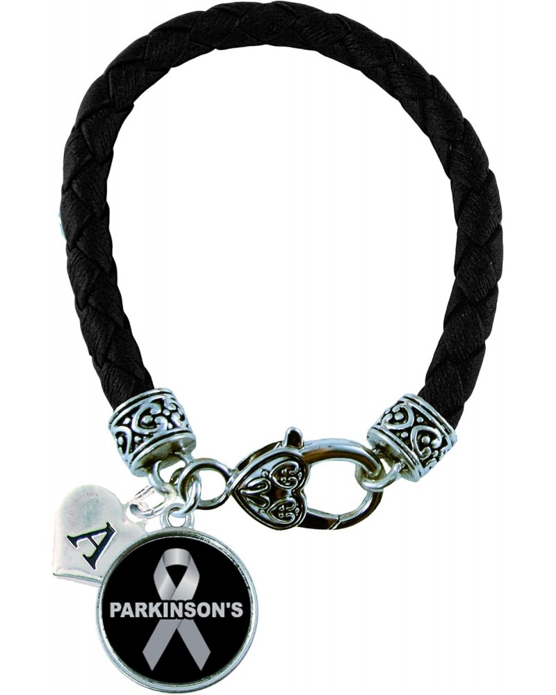 Custom Parkinson's Disease Awareness Black Leather Bracelet Gift Jewelry Choose Initial $13.68 Bracelets