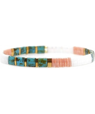 Tile Bracelet Multicolor Bohemian Style Japan Miyuki bead Elastic Bracelet for Women Girls Turquoise/Pink/White $9.28 Bracelets