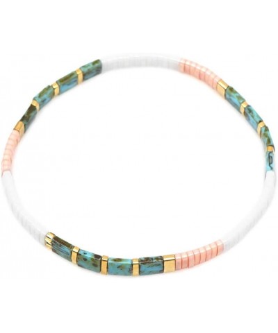 Tile Bracelet Multicolor Bohemian Style Japan Miyuki bead Elastic Bracelet for Women Girls Turquoise/Pink/White $9.28 Bracelets