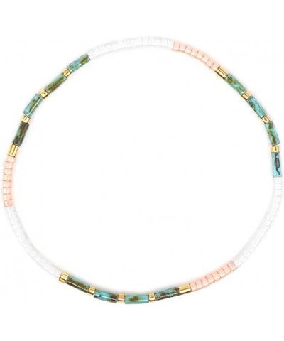 Tile Bracelet Multicolor Bohemian Style Japan Miyuki bead Elastic Bracelet for Women Girls Turquoise/Pink/White $9.28 Bracelets