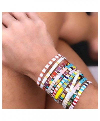 Tile Bracelet Multicolor Bohemian Style Japan Miyuki bead Elastic Bracelet for Women Girls Turquoise/Pink/White $9.28 Bracelets