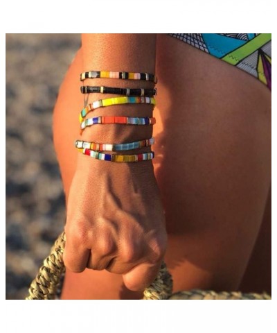 Tile Bracelet Multicolor Bohemian Style Japan Miyuki bead Elastic Bracelet for Women Girls Turquoise/Pink/White $9.28 Bracelets