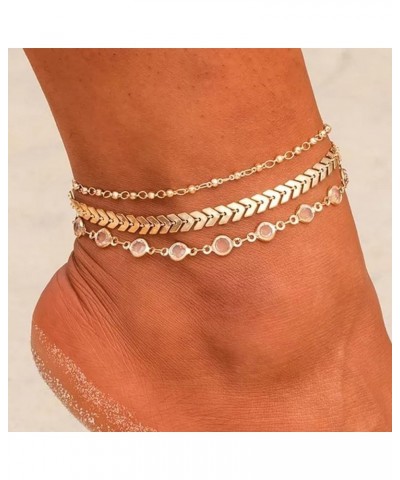 Gold Ankle Bracelets for Women, 14K Gold Plated Handmade Dainty Layered Heart Anklet for Women Waterproof Bead Rhinestone Sat...