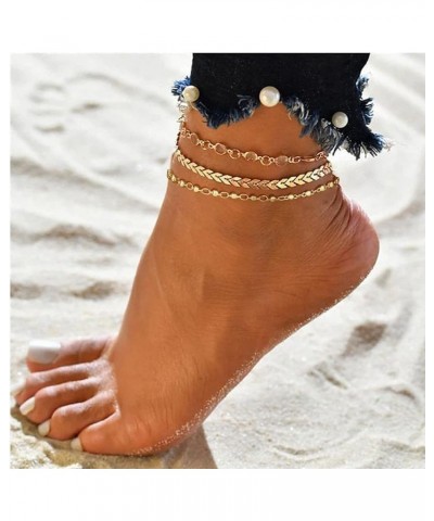 Gold Ankle Bracelets for Women, 14K Gold Plated Handmade Dainty Layered Heart Anklet for Women Waterproof Bead Rhinestone Sat...