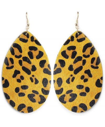 Oversize Boho Genuine Hair on Hide leather Leopard Cheetah Light weight Teardrop Dangle Earring for Women and Girls. MUSTARD ...