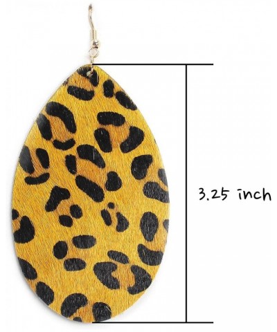 Oversize Boho Genuine Hair on Hide leather Leopard Cheetah Light weight Teardrop Dangle Earring for Women and Girls. MUSTARD ...