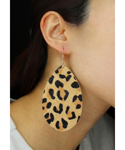 Oversize Boho Genuine Hair on Hide leather Leopard Cheetah Light weight Teardrop Dangle Earring for Women and Girls. MUSTARD ...