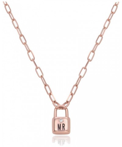 Oak&Luna - Personalized Initial Lock Necklace Diamond: Rose Gold Vermeil $40.38 Necklaces