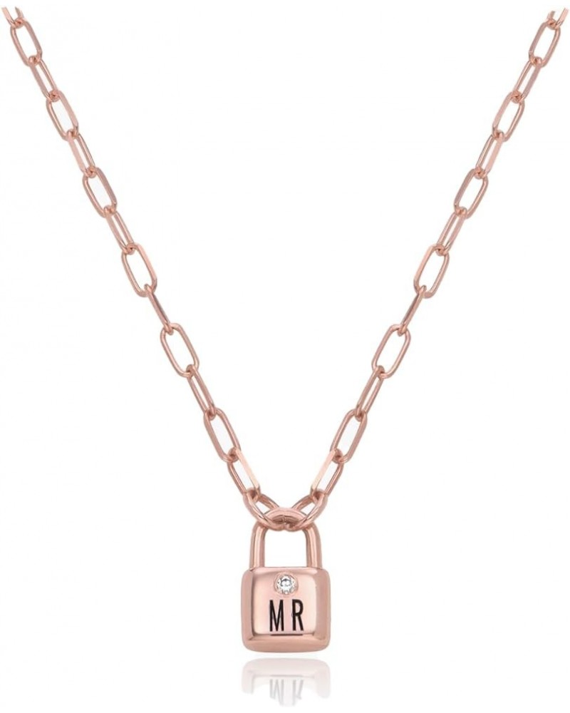 Oak&Luna - Personalized Initial Lock Necklace Diamond: Rose Gold Vermeil $40.38 Necklaces