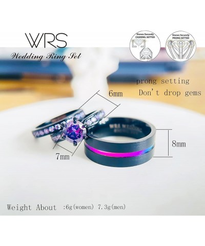 wedding ring set His Hers Couples Matching Rings Women's 18k Black Gold Filled Violet CZ Wedding Engagement Ring Bridal Sets ...