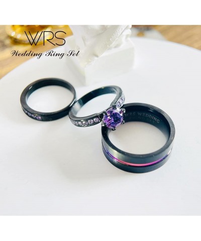 wedding ring set His Hers Couples Matching Rings Women's 18k Black Gold Filled Violet CZ Wedding Engagement Ring Bridal Sets ...