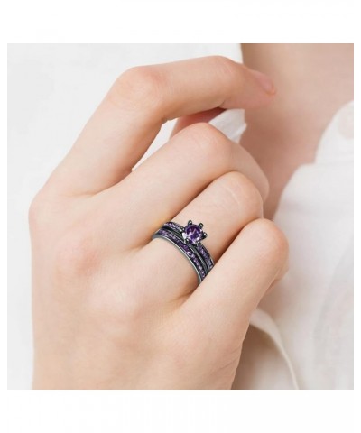 2Pcs Lady Wedding Bands Engagement Ring Square Cut Cubics Zirconia Rings Bridal Ring Exquisite Jewelry Sets (Purple, 7) Purpl...