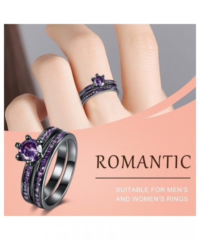 2Pcs Lady Wedding Bands Engagement Ring Square Cut Cubics Zirconia Rings Bridal Ring Exquisite Jewelry Sets (Purple, 7) Purpl...