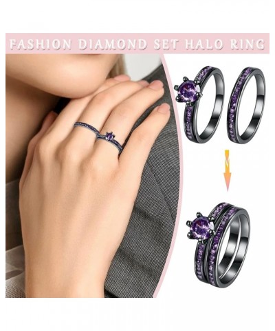 2Pcs Lady Wedding Bands Engagement Ring Square Cut Cubics Zirconia Rings Bridal Ring Exquisite Jewelry Sets (Purple, 7) Purpl...