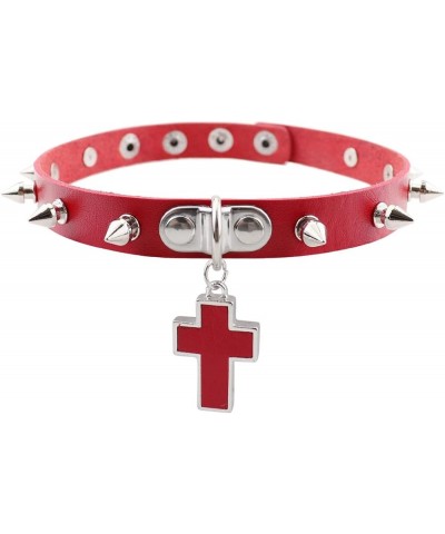 4Pcs Harajuku Rivets Choker PU Leather Collar Gothic Necklace Adjustable Size Neck Accessories 01-Red $10.77 Necklaces