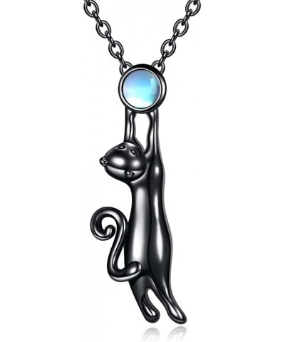 Black Cat Moonstone Necklace for Women Sterling Silver Moon Black Cat Irish Jewelry moonstone 3 $16.80 Necklaces