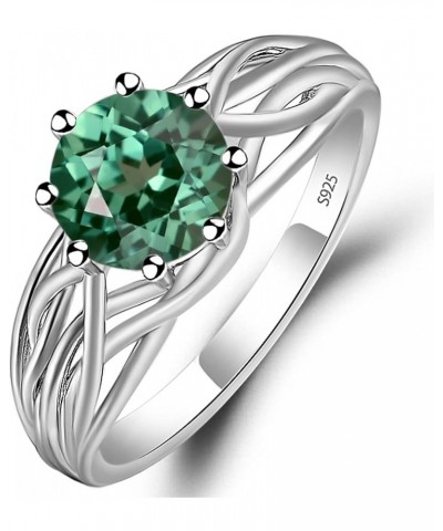 S925 Sterling Silver Round Cut 7 MM Gemstone Ring Personalized Promise Ring Abstract Ring for Women Green Sapphire $54.45 Rings