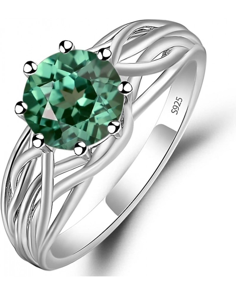 S925 Sterling Silver Round Cut 7 MM Gemstone Ring Personalized Promise Ring Abstract Ring for Women Green Sapphire $54.45 Rings