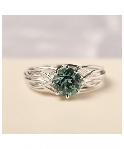 S925 Sterling Silver Round Cut 7 MM Gemstone Ring Personalized Promise Ring Abstract Ring for Women Green Sapphire $54.45 Rings