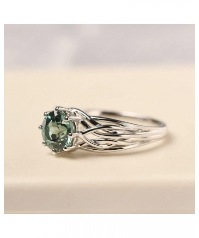 S925 Sterling Silver Round Cut 7 MM Gemstone Ring Personalized Promise Ring Abstract Ring for Women Green Sapphire $54.45 Rings