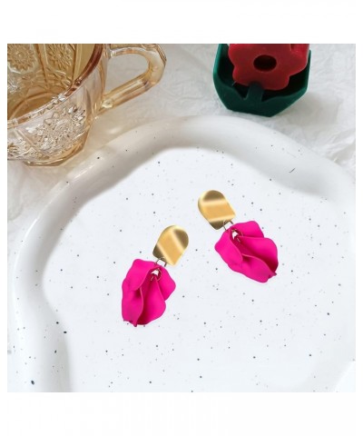 Rose Petal Dangle Earrings Fashion Boho Acrylic Flower Earrings Large Statement Resin Floral Earrings for Women Lady Bridal G...