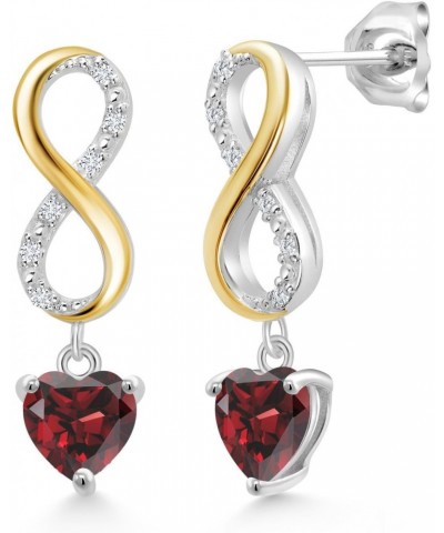 925 Sterling Silver and 10K Yellow Gold Red Garnet and White Lab Grown Diamond Infinity Dangle Earrings For Women (1.26 Cttw,...