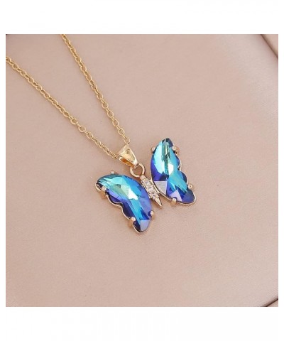 Butterfly Necklace Earrings Minimalist Cubic Zircons Gold Butterfly Pendant Earrings Necklace 18K Gold Plated Cute Crystal Bu...