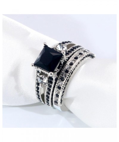 Couple Rings Matching Ring Black 1CT CZ White Gold Plated Women Wedding Ring Sets for Him and Her Rings black and white women...