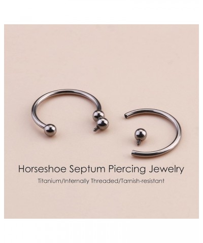 16g Septum Rings for Women Men | Implant Grade G23 Titanium Septum Ring | Internally Threaded Horseshoe Circular Barbell Pier...