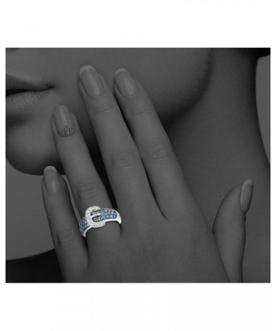 Bellisa Statement Ring - 1 Carat Blue & White Diamonds Buckle Ring in Sterling Silver, Size 7, Hypoallergenic $81.28 Rings