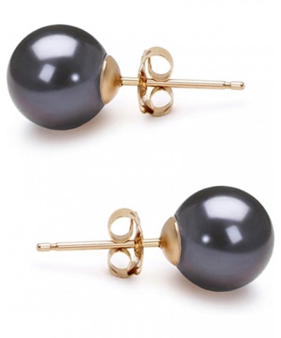 Black Cultured Pearl Earrings Stud AAA 5-10mm Freshwater Cultured Pearls Earrings Gold Plated Settings - 5.0 Millimeters Yell...