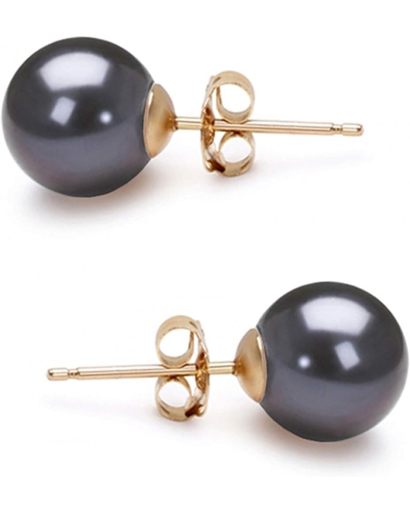 Black Cultured Pearl Earrings Stud AAA 5-10mm Freshwater Cultured Pearls Earrings Gold Plated Settings - 5.0 Millimeters Yell...